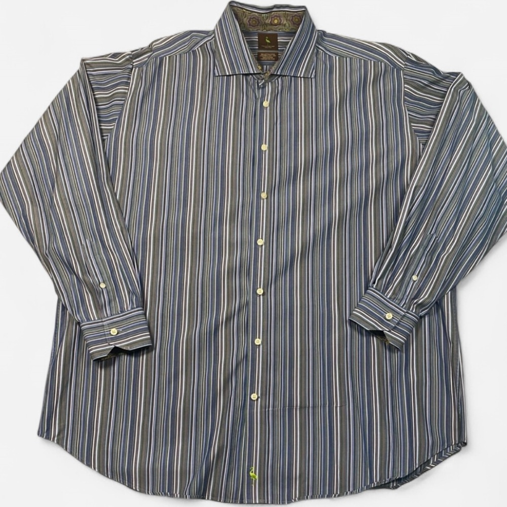 Tailorbyrd Men's Blue and white Striped Dress Shirt Button Down XXL